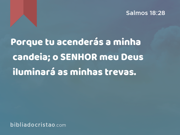 Porque tu acenderás a minha candeia; o SENHOR meu Deus iluminará as minhas trevas. - Salmos 18:28