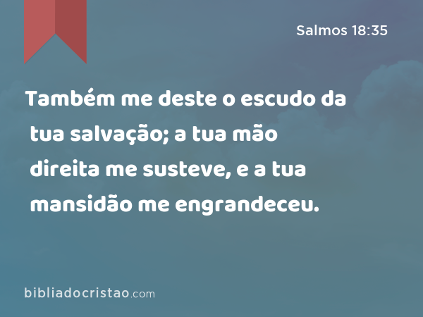 Também me deste o escudo da tua salvação; a tua mão direita me susteve, e a tua mansidão me engrandeceu. - Salmos 18:35