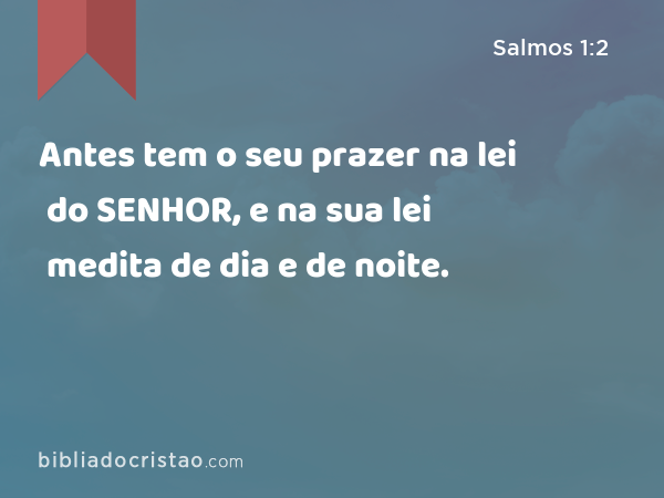 Antes tem o seu prazer na lei do SENHOR, e na sua lei medita de dia e de noite. - Salmos 1:2