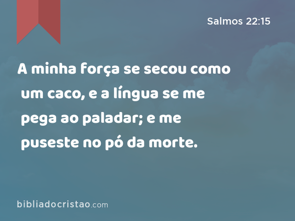 A minha força se secou como um caco, e a língua se me pega ao paladar; e me puseste no pó da morte. - Salmos 22:15