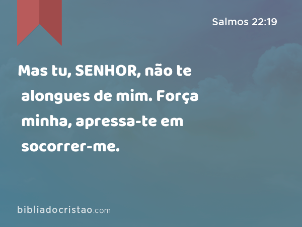 Mas tu, SENHOR, não te alongues de mim. Força minha, apressa-te em socorrer-me. - Salmos 22:19