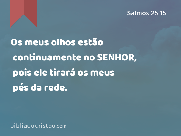 Os meus olhos estão continuamente no SENHOR, pois ele tirará os meus pés da rede. - Salmos 25:15