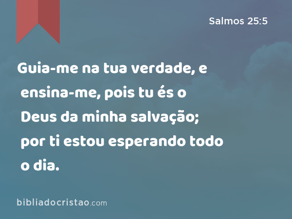 Guia-me na tua verdade, e ensina-me, pois tu és o Deus da minha salvação; por ti estou esperando todo o dia. - Salmos 25:5