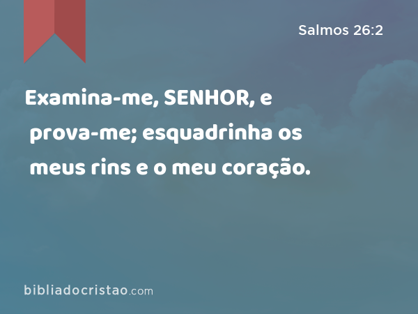 Examina-me, SENHOR, e prova-me; esquadrinha os meus rins e o meu coração. - Salmos 26:2