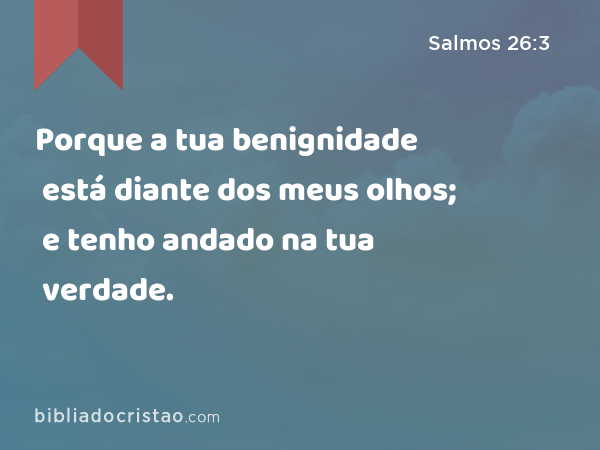 Porque a tua benignidade está diante dos meus olhos; e tenho andado na tua verdade. - Salmos 26:3