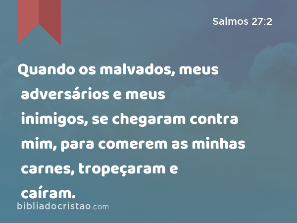 Quando os malvados, meus adversários e meus inimigos, se chegaram contra mim, para comerem as minhas carnes, tropeçaram e caíram. - Salmos 27:2