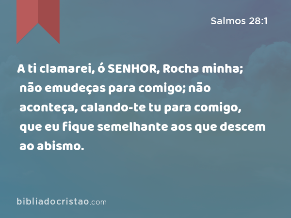 A ti clamarei, ó SENHOR, Rocha minha; não emudeças para comigo; não aconteça, calando-te tu para comigo, que eu fique semelhante aos que descem ao abismo. - Salmos 28:1