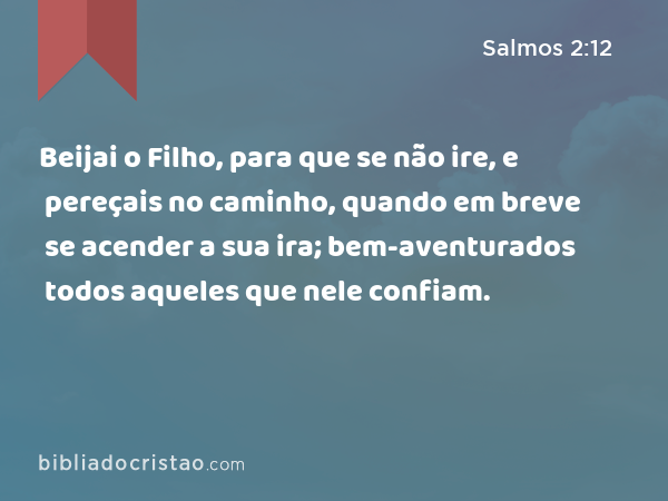 Beijai o Filho, para que se não ire, e pereçais no caminho, quando em breve se acender a sua ira; bem-aventurados todos aqueles que nele confiam. - Salmos 2:12