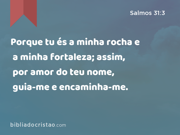 Porque tu és a minha rocha e a minha fortaleza; assim, por amor do teu nome, guia-me e encaminha-me. - Salmos 31:3