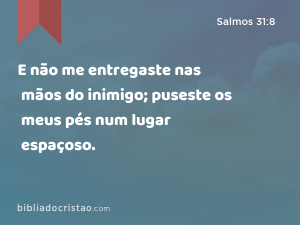 E não me entregaste nas mãos do inimigo; puseste os meus pés num lugar espaçoso. - Salmos 31:8