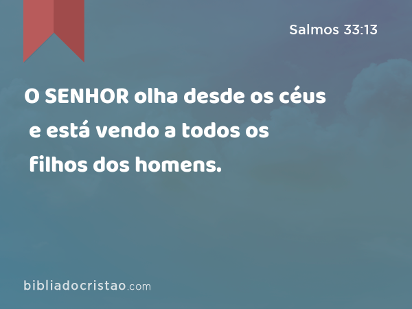 O SENHOR olha desde os céus e está vendo a todos os filhos dos homens. - Salmos 33:13