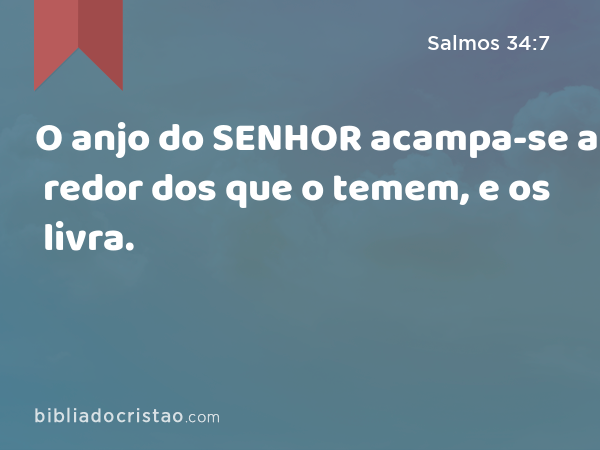 O anjo do SENHOR acampa-se ao redor dos que o temem, e os livra. - Salmos 34:7