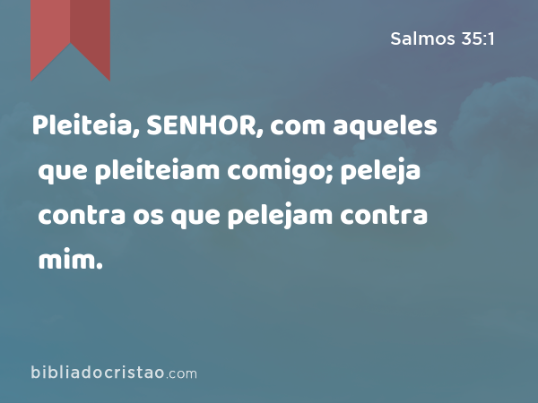 Pleiteia, SENHOR, com aqueles que pleiteiam comigo; peleja contra os que pelejam contra mim. - Salmos 35:1