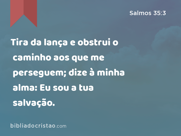 Tira da lança e obstrui o caminho aos que me perseguem; dize à minha alma: Eu sou a tua salvação. - Salmos 35:3