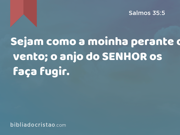 Sejam como a moinha perante o vento; o anjo do SENHOR os faça fugir. - Salmos 35:5