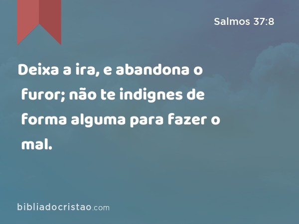 Deixa a ira, e abandona o furor; não te indignes de forma alguma para fazer o mal. - Salmos 37:8