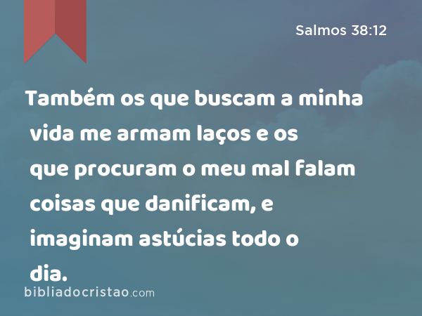 Também os que buscam a minha vida me armam laços e os que procuram o meu mal falam coisas que danificam, e imaginam astúcias todo o dia. - Salmos 38:12