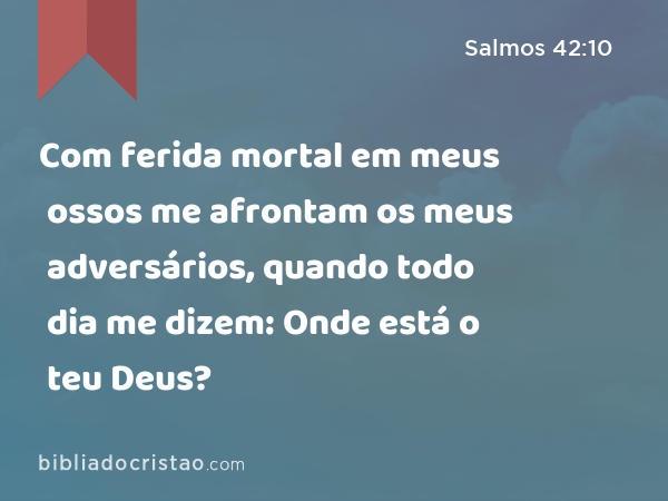 Com ferida mortal em meus ossos me afrontam os meus adversários, quando todo dia me dizem: Onde está o teu Deus? - Salmos 42:10