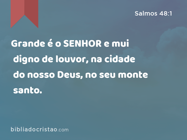 Grande é o SENHOR e mui digno de louvor, na cidade do nosso Deus, no seu monte santo. - Salmos 48:1