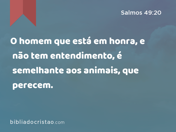 O homem que está em honra, e não tem entendimento, é semelhante aos animais, que perecem. - Salmos 49:20