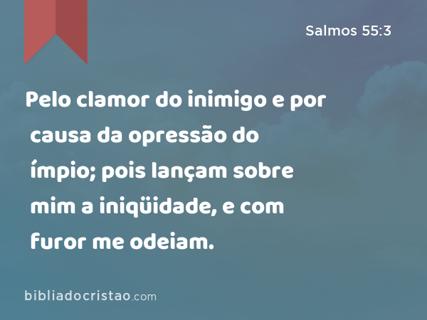 Pelo clamor do inimigo e por causa da opressão do ímpio; pois lançam sobre mim a iniqüidade, e com furor me odeiam. - Salmos 55:3