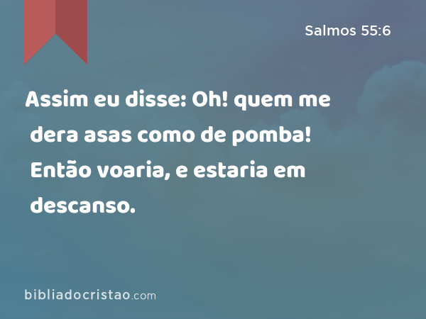 Assim eu disse: Oh! quem me dera asas como de pomba! Então voaria, e estaria em descanso. - Salmos 55:6