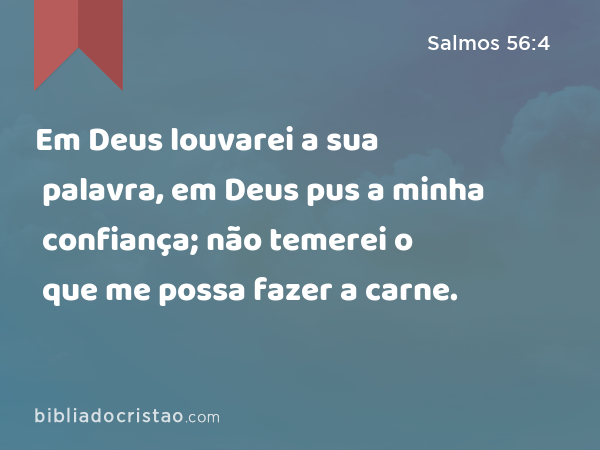 Em Deus louvarei a sua palavra, em Deus pus a minha confiança; não temerei o que me possa fazer a carne. - Salmos 56:4