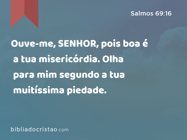 Ouve-me, SENHOR, pois boa é a tua misericórdia. Olha para mim segundo a tua muitíssima piedade. - Salmos 69:16