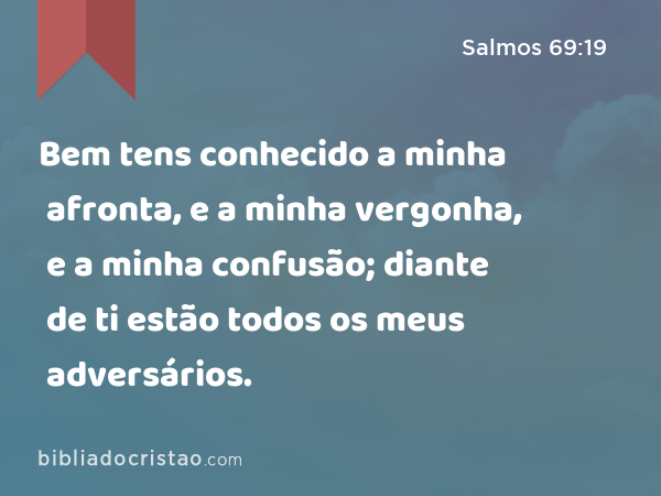 Bem tens conhecido a minha afronta, e a minha vergonha, e a minha confusão; diante de ti estão todos os meus adversários. - Salmos 69:19