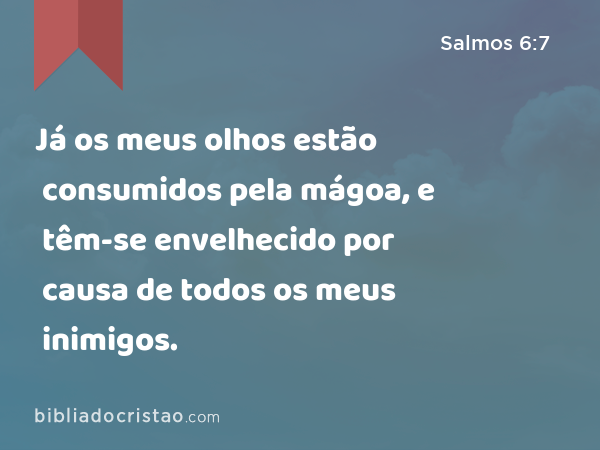 Já os meus olhos estão consumidos pela mágoa, e têm-se envelhecido por causa de todos os meus inimigos. - Salmos 6:7