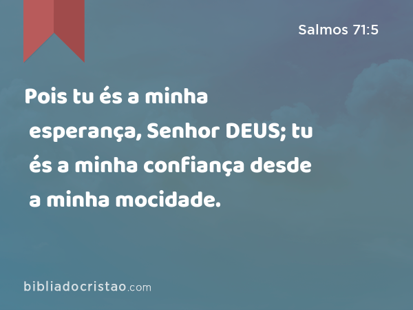 Pois tu és a minha esperança, Senhor DEUS; tu és a minha confiança desde a minha mocidade. - Salmos 71:5