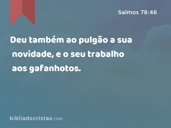 Deu também ao pulgão a sua novidade, e o seu trabalho aos gafanhotos. - Salmos 78:46