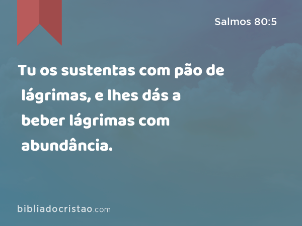 Tu os sustentas com pão de lágrimas, e lhes dás a beber lágrimas com abundância. - Salmos 80:5