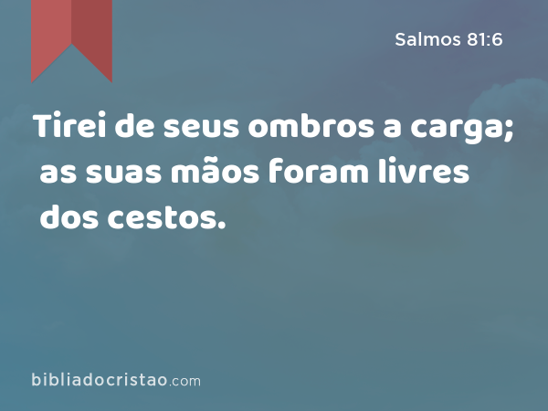 Tirei de seus ombros a carga; as suas mãos foram livres dos cestos. - Salmos 81:6