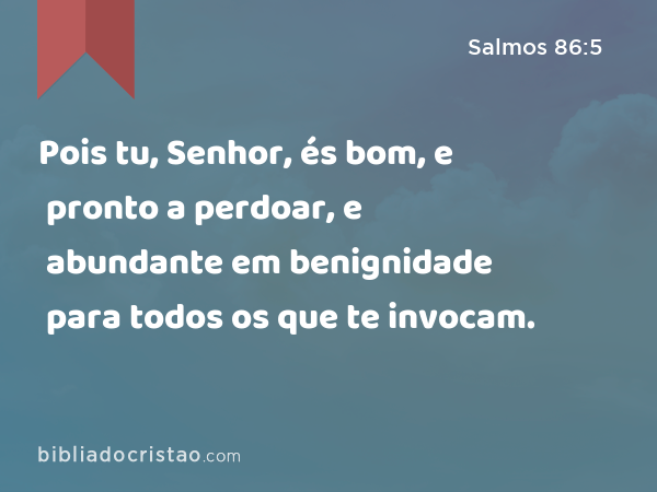 Pois tu, Senhor, és bom, e pronto a perdoar, e abundante em benignidade para todos os que te invocam. - Salmos 86:5