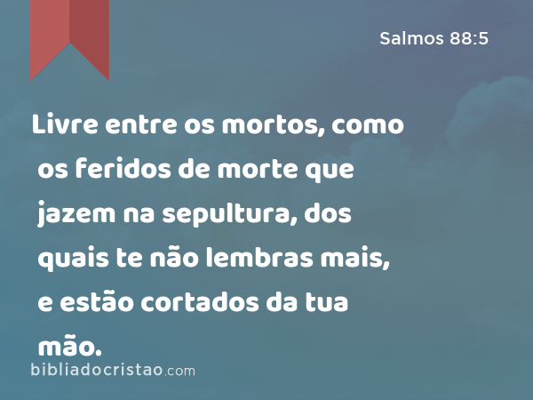 Livre entre os mortos, como os feridos de morte que jazem na sepultura, dos quais te não lembras mais, e estão cortados da tua mão. - Salmos 88:5