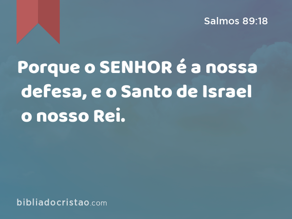 Porque o SENHOR é a nossa defesa, e o Santo de Israel o nosso Rei. - Salmos 89:18