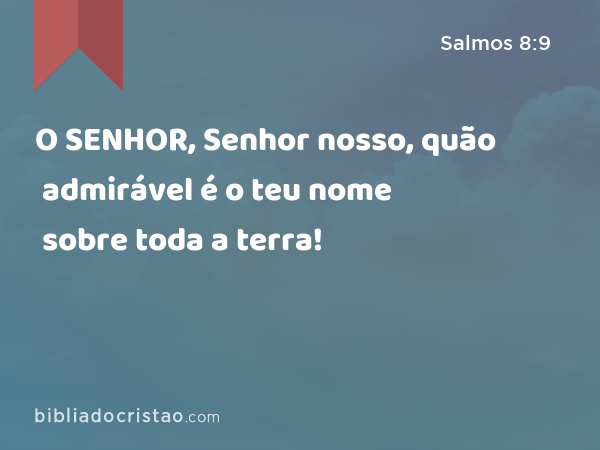 O SENHOR, Senhor nosso, quão admirável é o teu nome sobre toda a terra! - Salmos 8:9