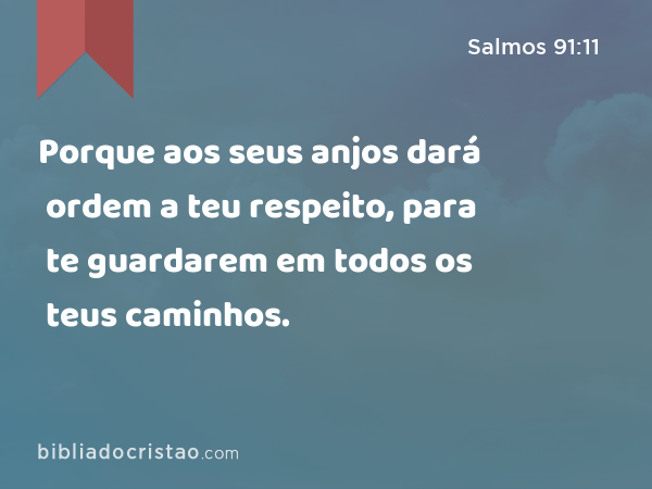 Porque aos seus anjos dará ordem a teu respeito, para te guardarem em todos os teus caminhos. - Salmos 91:11