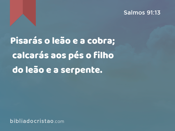 Pisarás o leão e a cobra; calcarás aos pés o filho do leão e a serpente. - Salmos 91:13