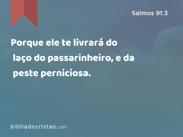 Porque ele te livrará do laço do passarinheiro, e da peste perniciosa. - Salmos 91:3