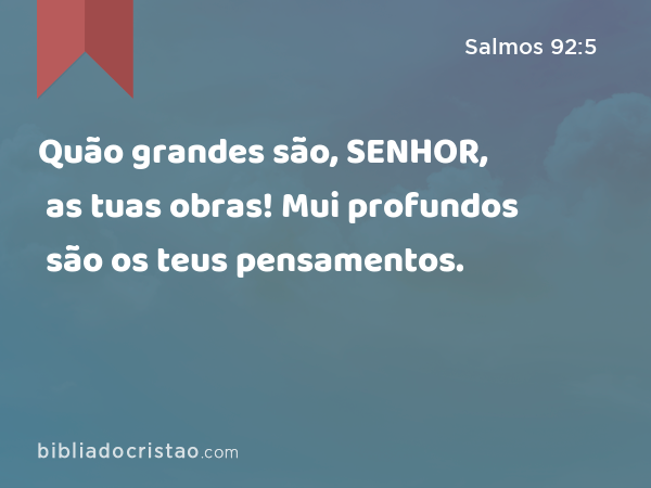 Quão grandes são, SENHOR, as tuas obras! Mui profundos são os teus pensamentos. - Salmos 92:5