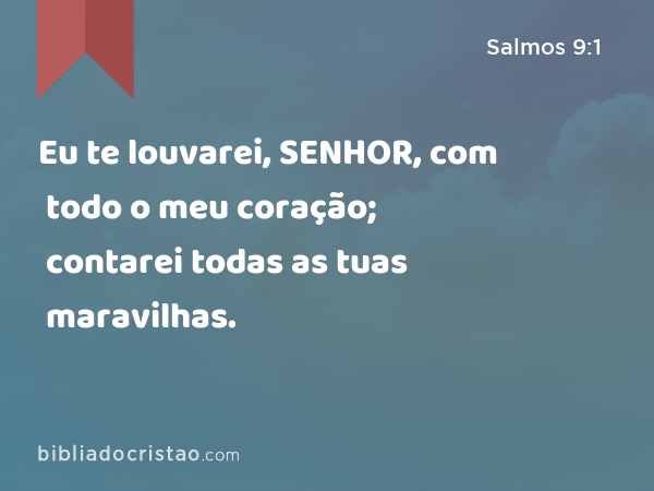 Eu te louvarei, SENHOR, com todo o meu coração; contarei todas as tuas maravilhas. - Salmos 9:1