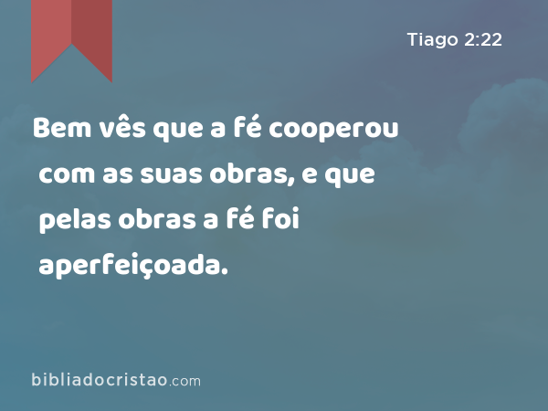 Bem vês que a fé cooperou com as suas obras, e que pelas obras a fé foi aperfeiçoada. - Tiago 2:22
