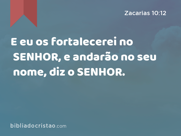 E eu os fortalecerei no SENHOR, e andarão no seu nome, diz o SENHOR. - Zacarias 10:12