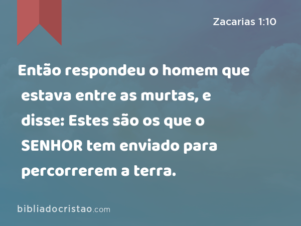 Então respondeu o homem que estava entre as murtas, e disse: Estes são os que o SENHOR tem enviado para percorrerem a terra. - Zacarias 1:10