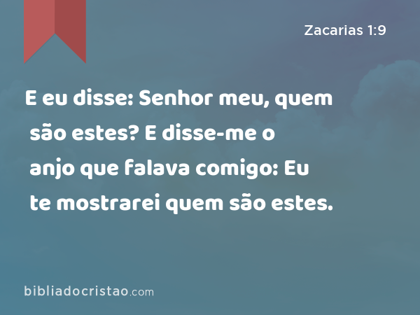 E eu disse: Senhor meu, quem são estes? E disse-me o anjo que falava comigo: Eu te mostrarei quem são estes. - Zacarias 1:9