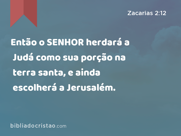 Então o SENHOR herdará a Judá como sua porção na terra santa, e ainda escolherá a Jerusalém. - Zacarias 2:12