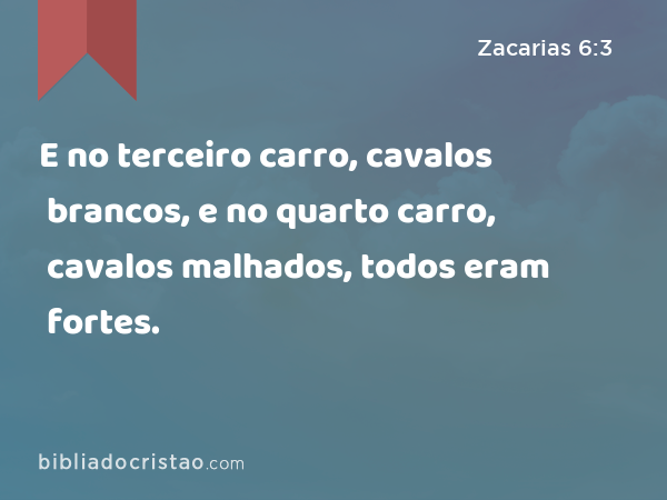 E no terceiro carro, cavalos brancos, e no quarto carro, cavalos malhados, todos eram fortes. - Zacarias 6:3