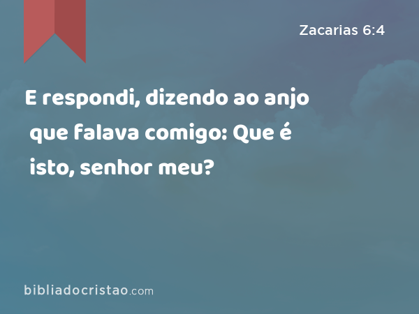 E respondi, dizendo ao anjo que falava comigo: Que é isto, senhor meu? - Zacarias 6:4